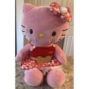 Hello Kitty Build A Bear Holly Jolly With Pink & Red Gingham Dress Bow 18" GUC